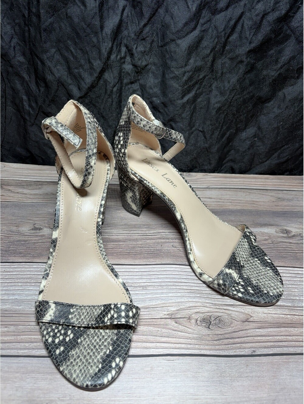 Essex Lane Women’s Leather Ankle Strap Printed Heels US6